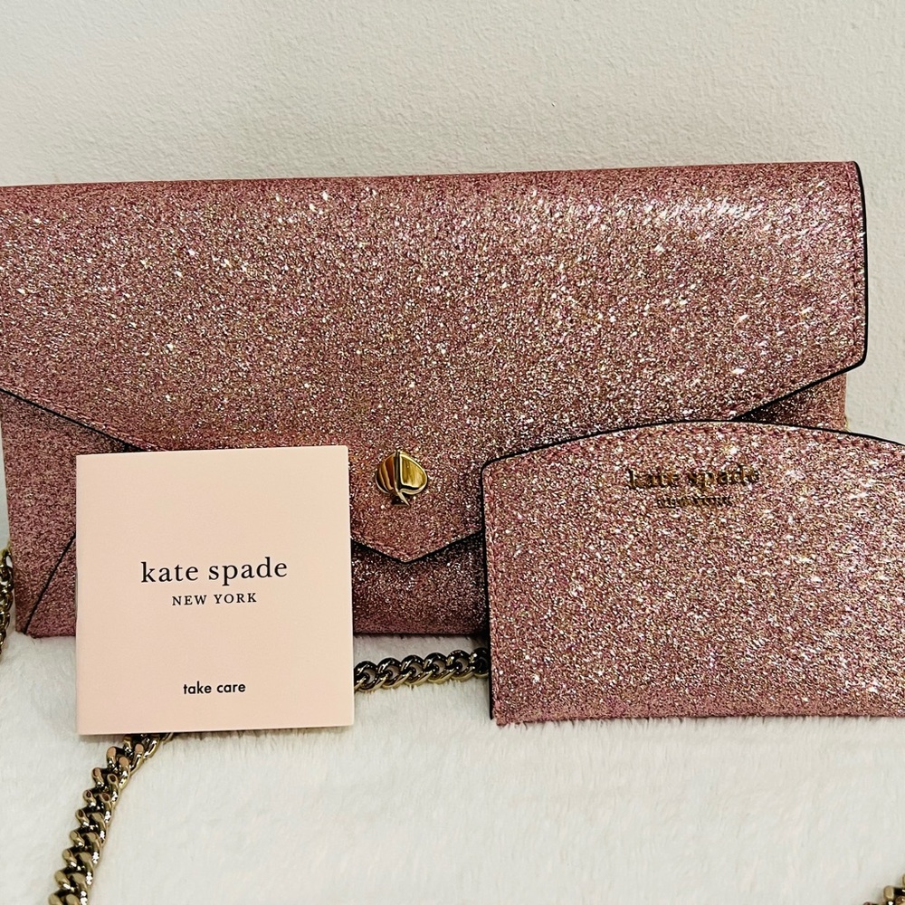 Kate Spade Glimmer Glitter clutch with card holder and chain - Picture 4 of 10